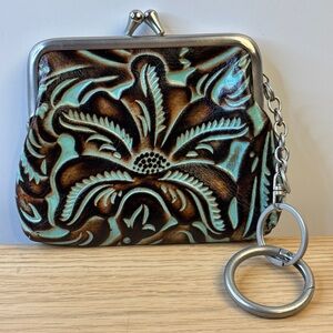 Patricia Nash Borse Tooled Floral Full Grain Leather Coin Purse/Purse Charm